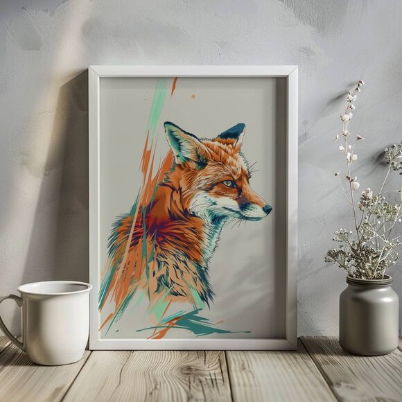 Original Abstract Fox Art Print + Digital Copy, Colorful Vibrant Illustration - Picture 1 of 10